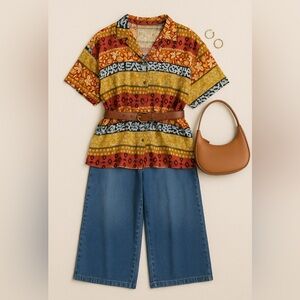 Vintage Posey Tomato Button Down Top – Size 20/40 (XL/XXL) 90s Colorful